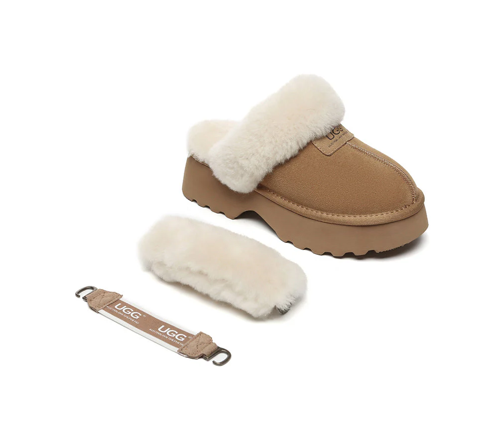 AUSTRALIAN SHEPHERD® 3-Way Style UGG Slippers Women Removable Wool Strap Slingback Chunky Platform Muna - Image 4