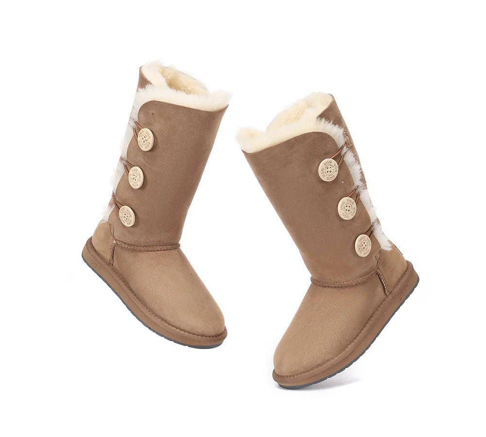 AUSTRALIAN SHEPHERD® UGG Double Face Sheepskin Wool Boots Tall Triple Button - Image 5