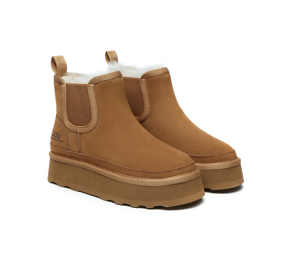 AUSTRALIAN SHEPHERD® UGG Sheepskin Wool Elastic Band Platform Boots Chelsie - Image 3