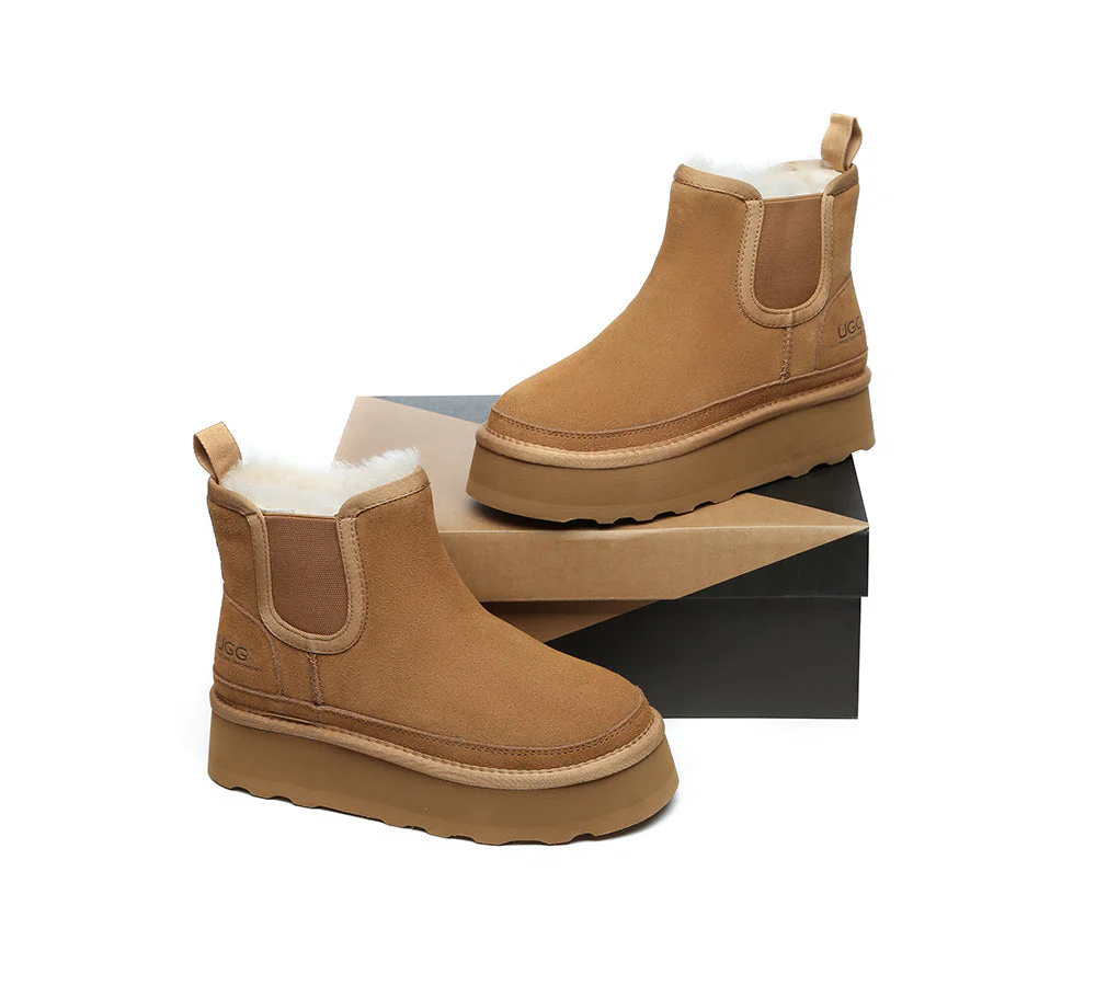 AUSTRALIAN SHEPHERD® UGG Sheepskin Wool Elastic Band Platform Boots Chelsie - Image 5