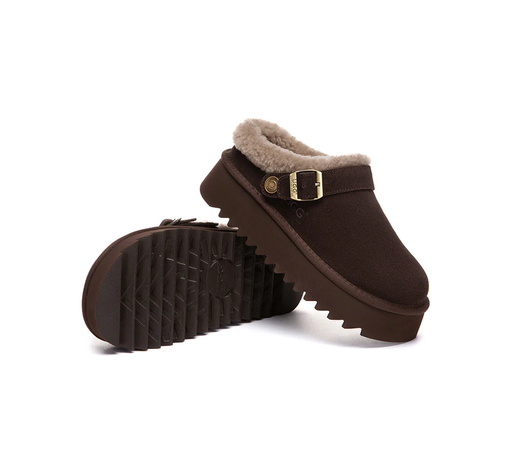 AUSTRALIAN SHEPHERD® UGG Slippers Sheepskin Wool Adjustable Strap Platform Pulsey - Image 11