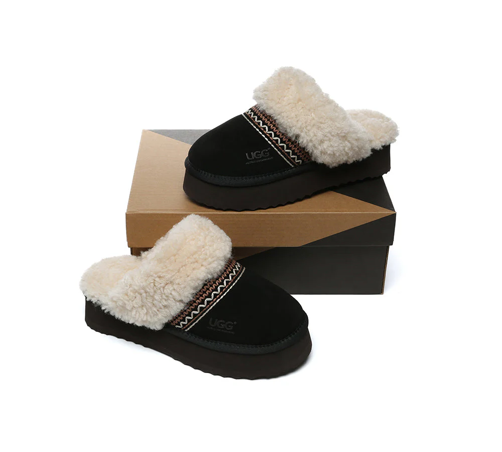 AUSTRALIAN SHEPHERD® UGG Slippers Sheepskin Wool Knitted Platform Isle - Image 10