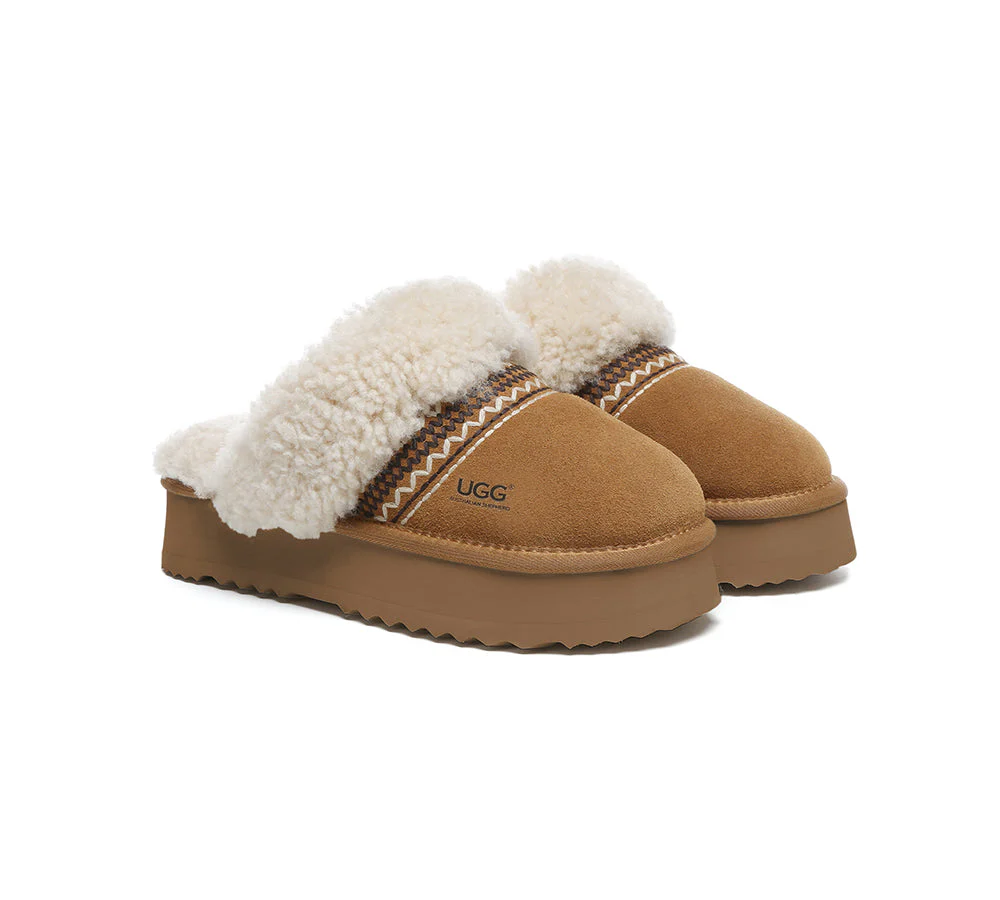 AUSTRALIAN SHEPHERD® UGG Slippers Sheepskin Wool Knitted Platform Isle - Image 3