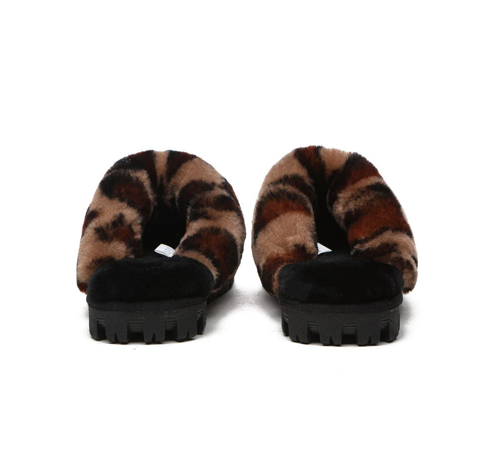 AUSTRALIAN SHEPHERD® UGG Women Double Face Sheepskin Wool Leopard Print Slippers - Image 13