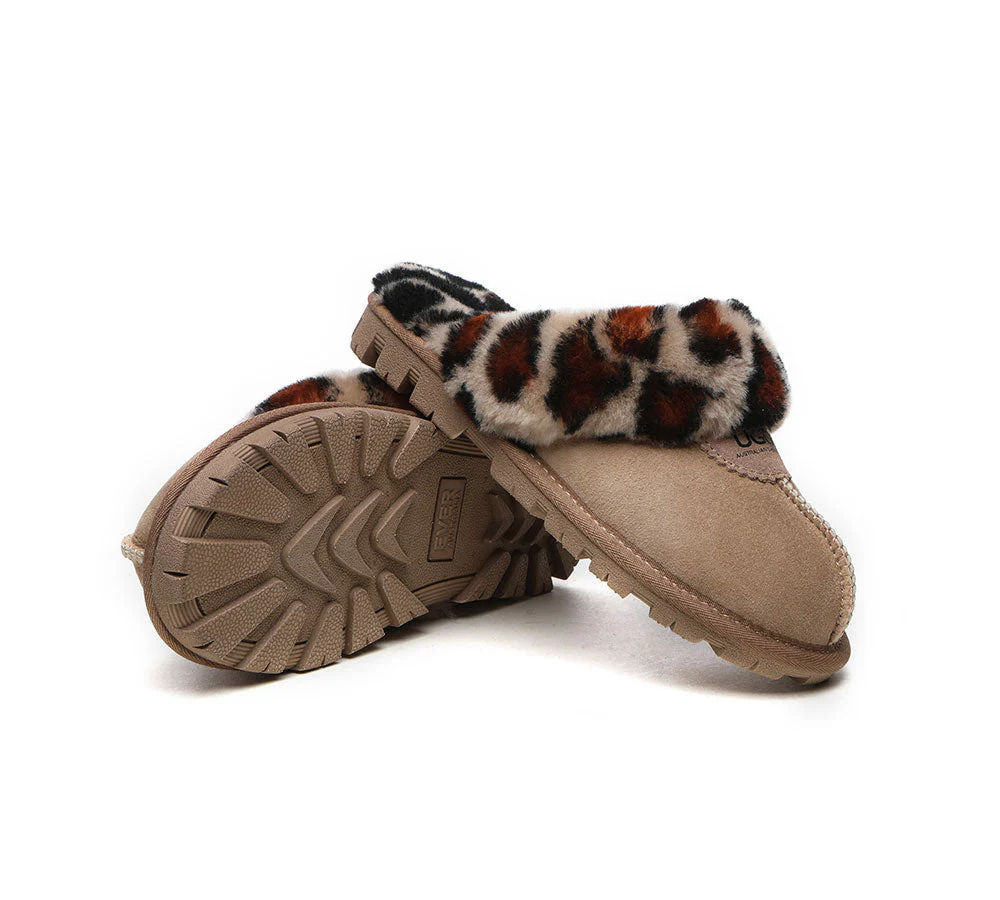 AUSTRALIAN SHEPHERD® UGG Women Double Face Sheepskin Wool Leopard Print Slippers - Image 15