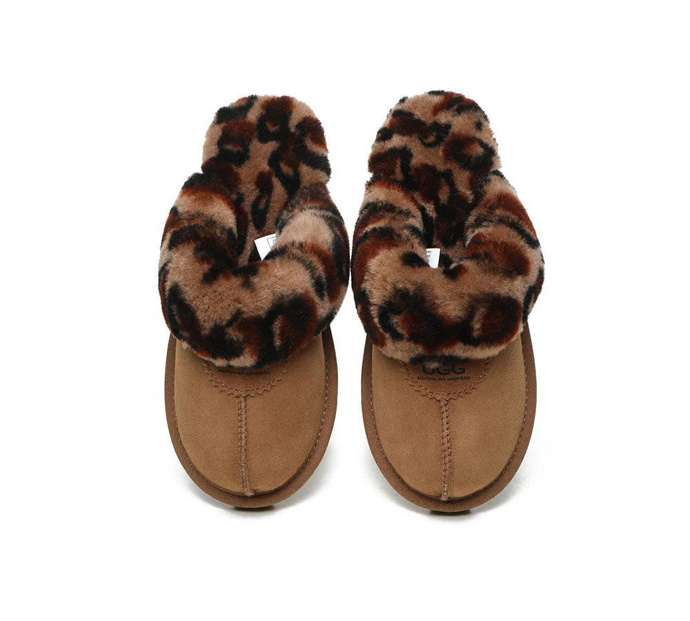 AUSTRALIAN SHEPHERD® UGG Women Double Face Sheepskin Wool Leopard Print Slippers - Image 6