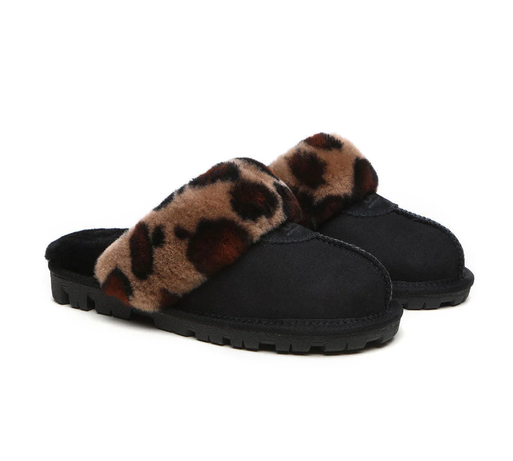 AUSTRALIAN SHEPHERD® UGG Women Double Face Sheepskin Wool Leopard Print Slippers - Image 8