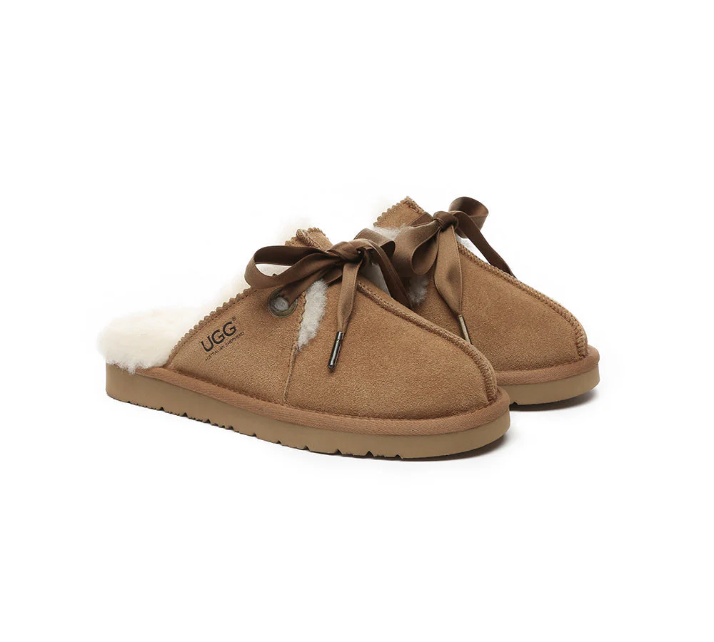 AUSTRALIAN SHEPHERD® UGG Women Sheepskin Wool Adjustable Ribbon Slippers Ruby - Image 2