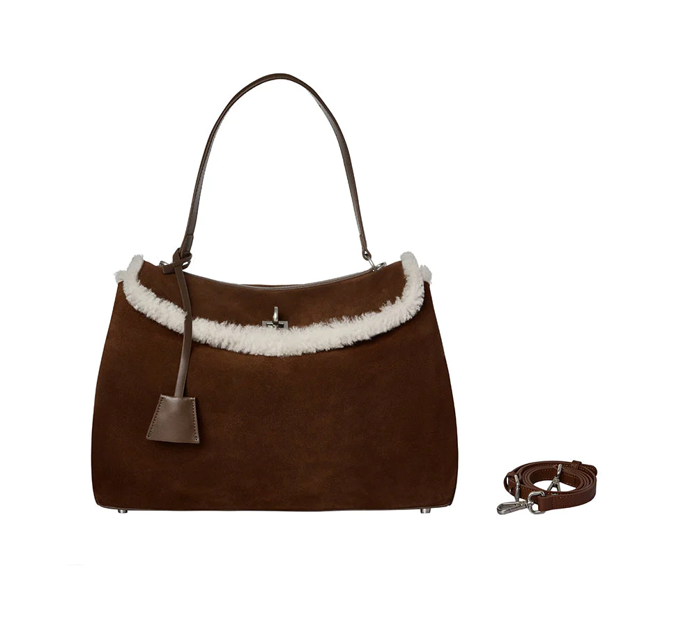 AUSTRALIAN SHEPHERD® Women Fluffy Wool Adjustable Strap Over Shoulder Tote Bag Duwel - Image 26