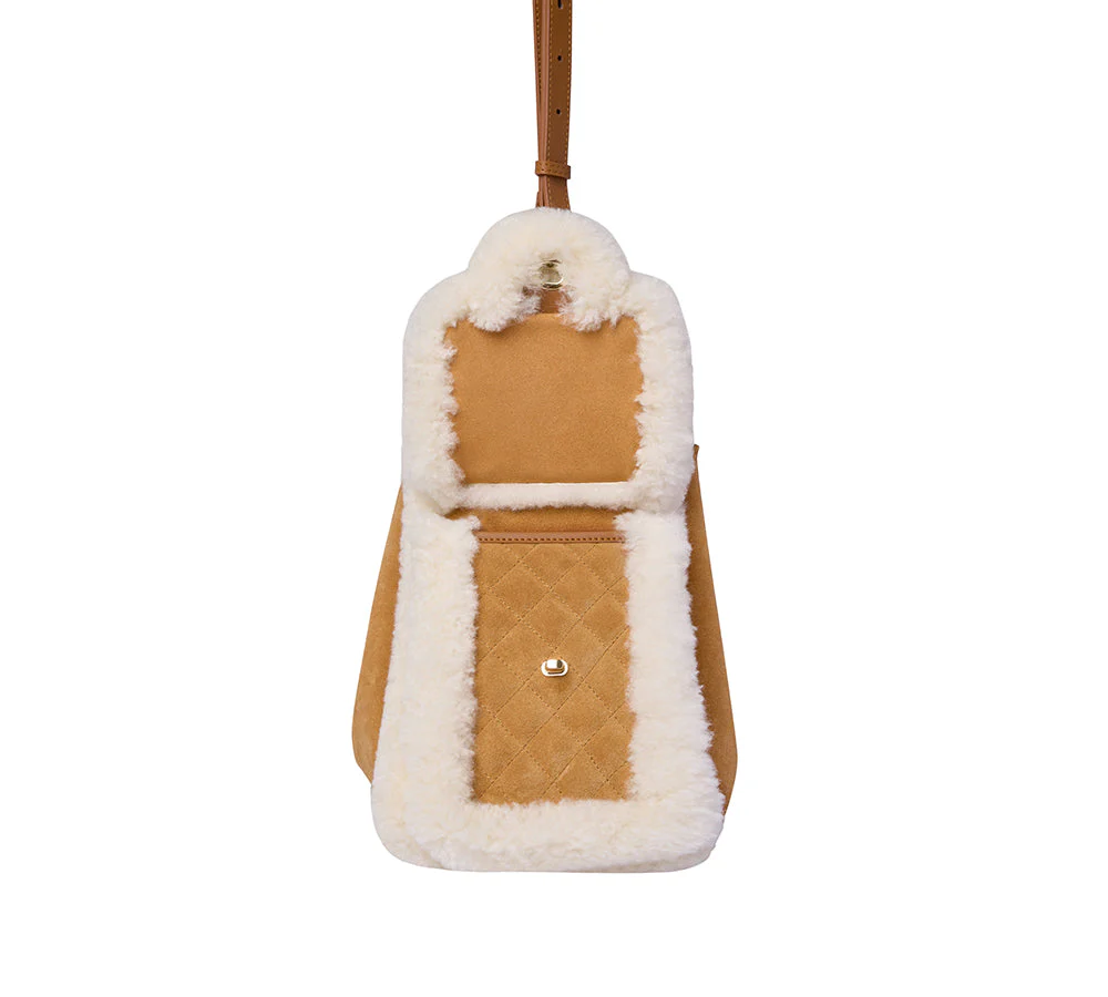 AUSTRALIAN SHEPHERD® Women Fluffy Wool Over Shoulder Tote Bag Maple - Image 4