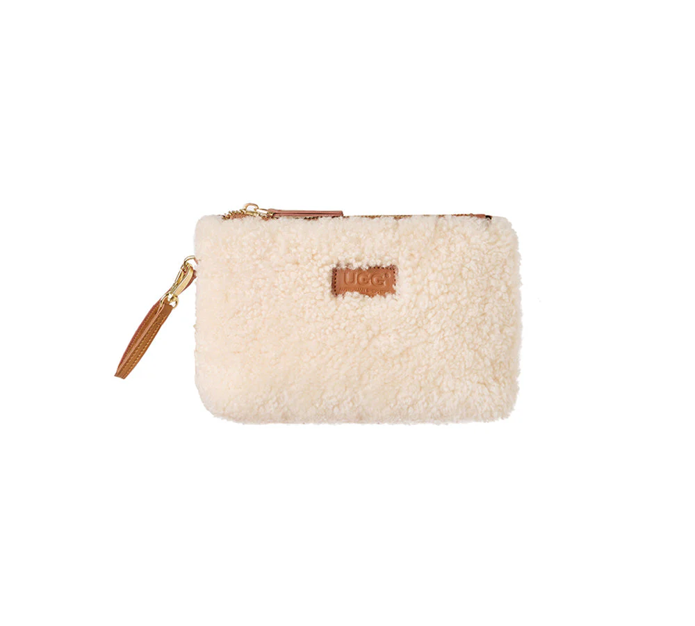 AUSTRALIAN SHEPHERD® Women Fluffy Wool Pouch Wristlet Bag Wooly