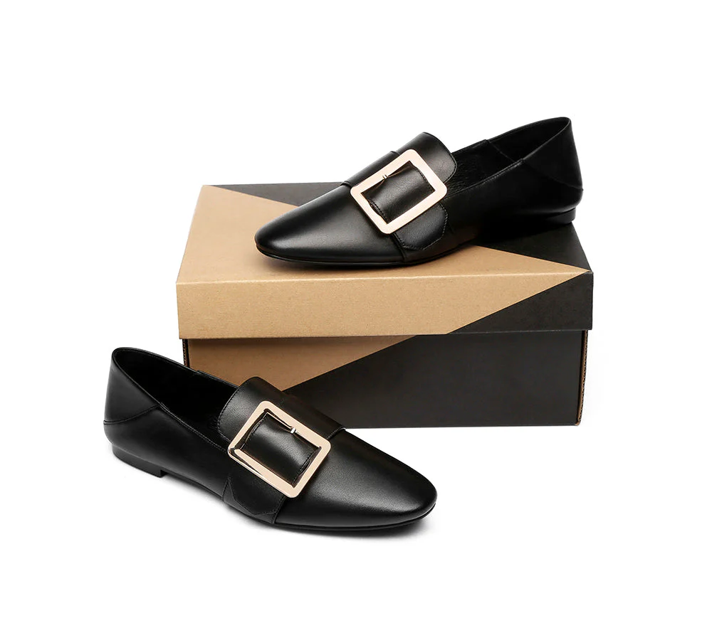 AUSTRALIAN SHEPHERD® Women Leather Square Buckle Almond Toe Flat Loafers Sally - Image 12
