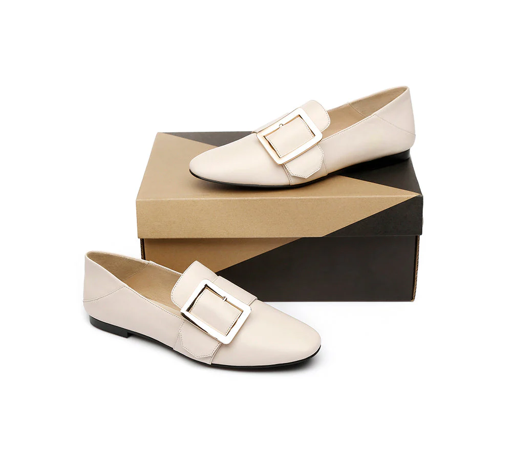AUSTRALIAN SHEPHERD® Women Leather Square Buckle Almond Toe Flat Loafers Sally - Image 6