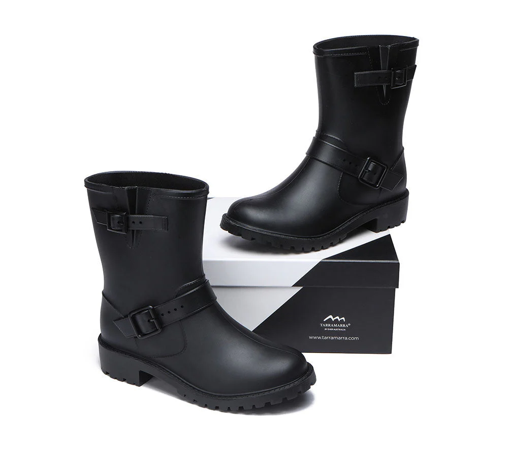 Black Rainboots, Gumboots Women Mid Calf With Wool Insole - Image 6