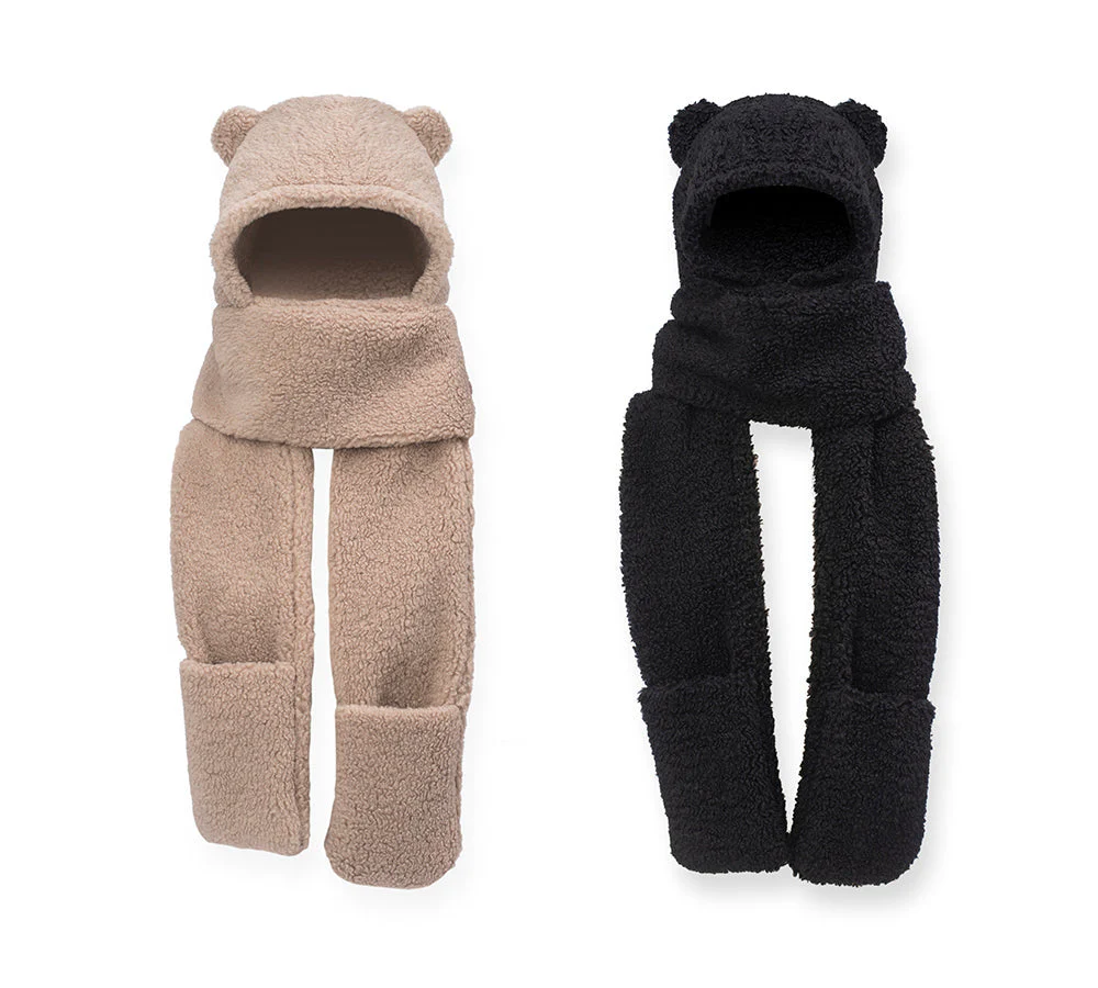 EVERAU® Hat Scarf and Gloves 3 In 1 Cute Bear Plush Hat - Image 3