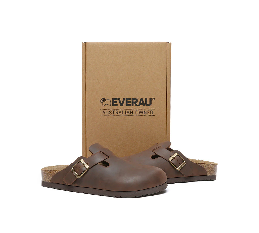 EVERAU® Men Leather Adjustable Buckled Straps Slip-on Flat Sandal Slides Brooklyn - Image 10