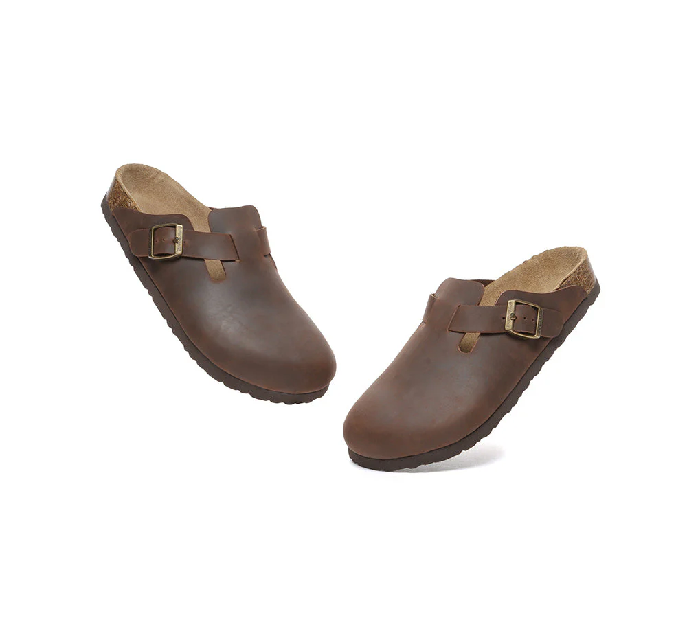 EVERAU® Men Leather Adjustable Buckled Straps Slip-on Flat Sandal Slides Brooklyn - Image 11