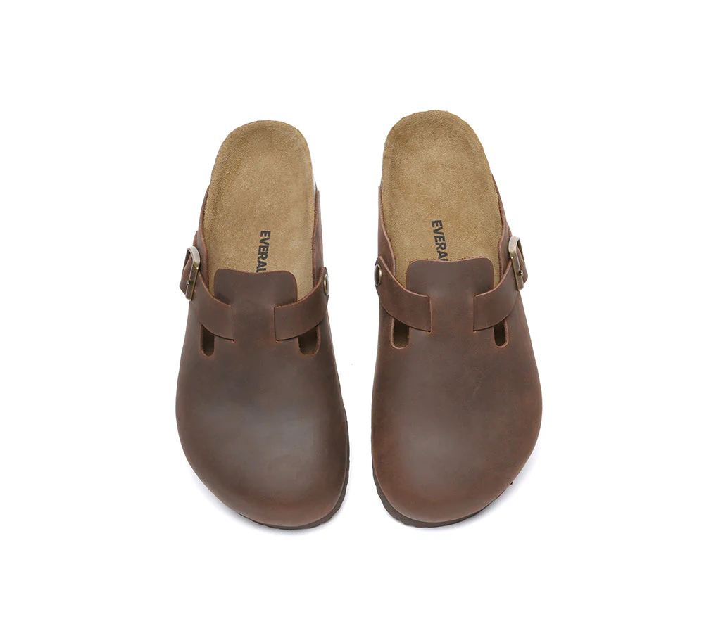 EVERAU® Men Leather Adjustable Buckled Straps Slip-on Flat Sandal Slides Brooklyn - Image 12