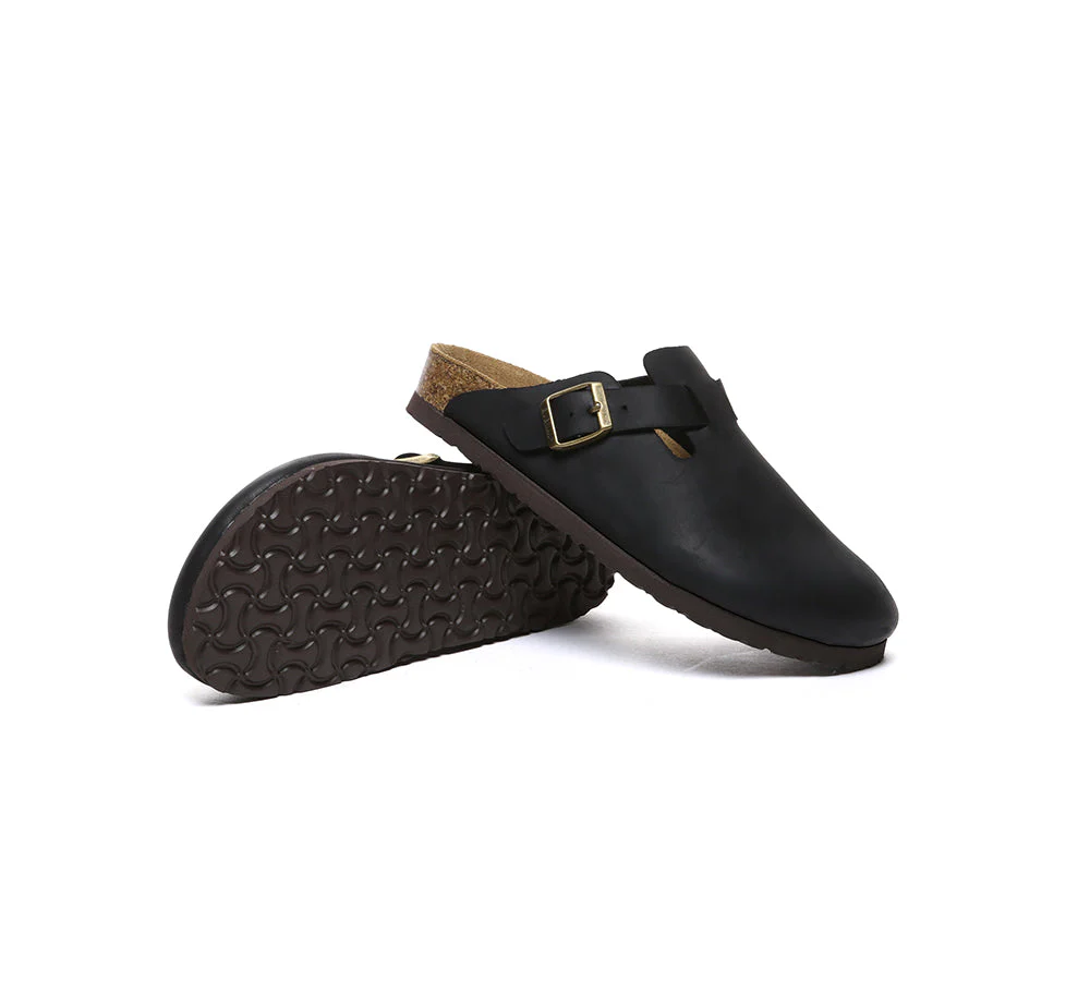 EVERAU® Men Leather Adjustable Buckled Straps Slip-on Flat Sandal Slides Brooklyn - Image 15