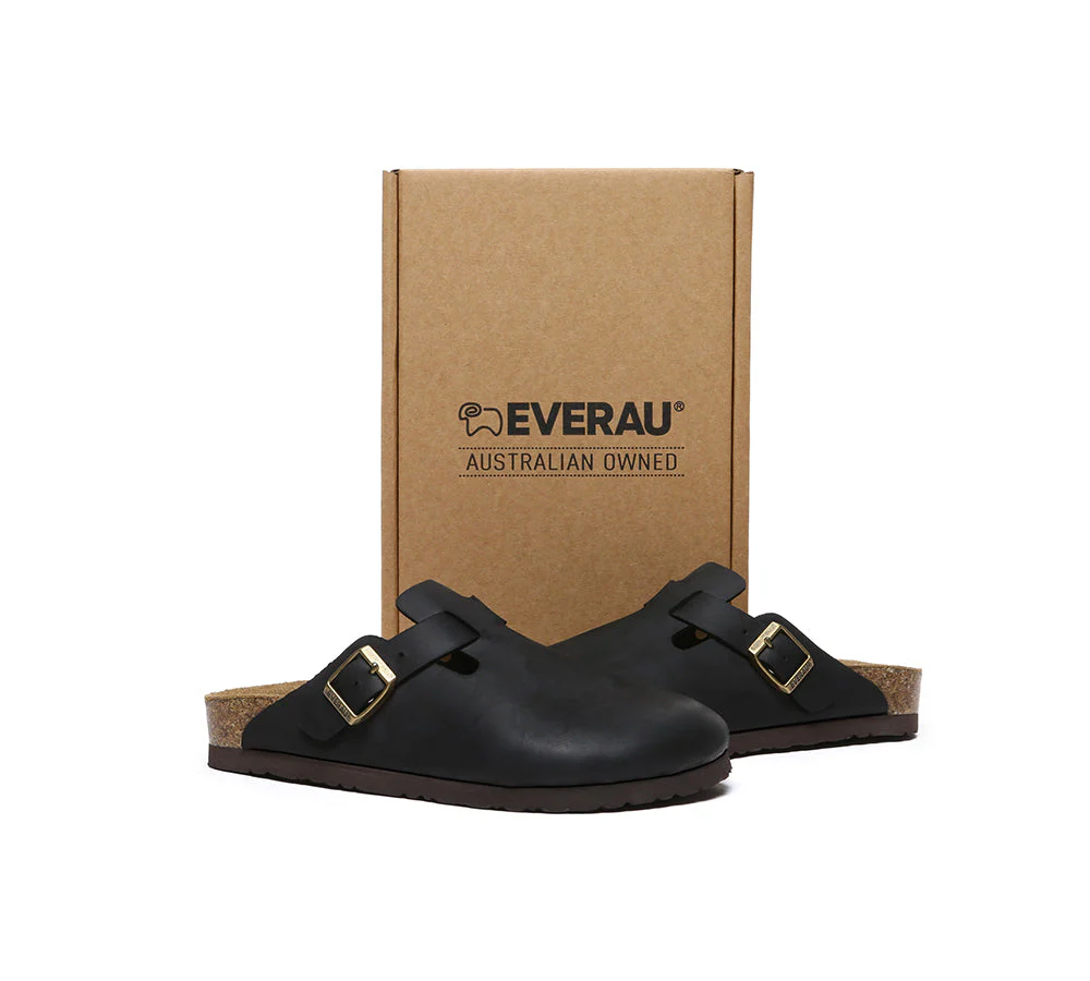 EVERAU® Men Leather Adjustable Buckled Straps Slip-on Flat Sandal Slides Brooklyn - Image 16