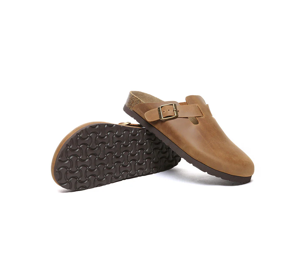 EVERAU® Men Leather Adjustable Buckled Straps Slip-on Flat Sandal Slides Brooklyn - Image 3