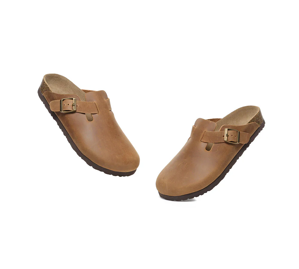 EVERAU® Men Leather Adjustable Buckled Straps Slip-on Flat Sandal Slides Brooklyn - Image 5