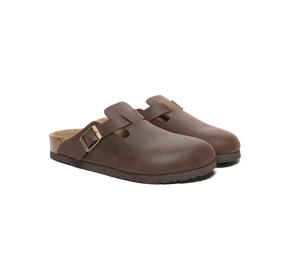 EVERAU® Men Leather Adjustable Buckled Straps Slip-on Flat Sandal Slides Brooklyn - Image 8