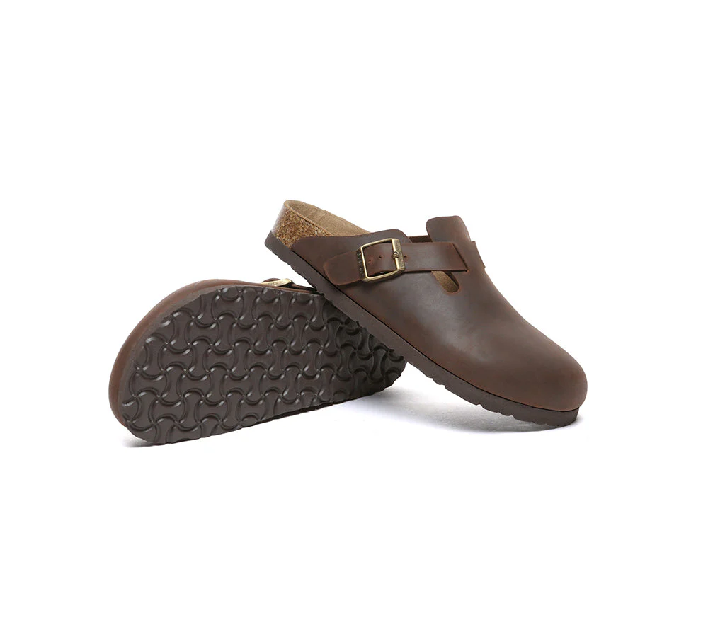 EVERAU® Men Leather Adjustable Buckled Straps Slip-on Flat Sandal Slides Brooklyn - Image 9