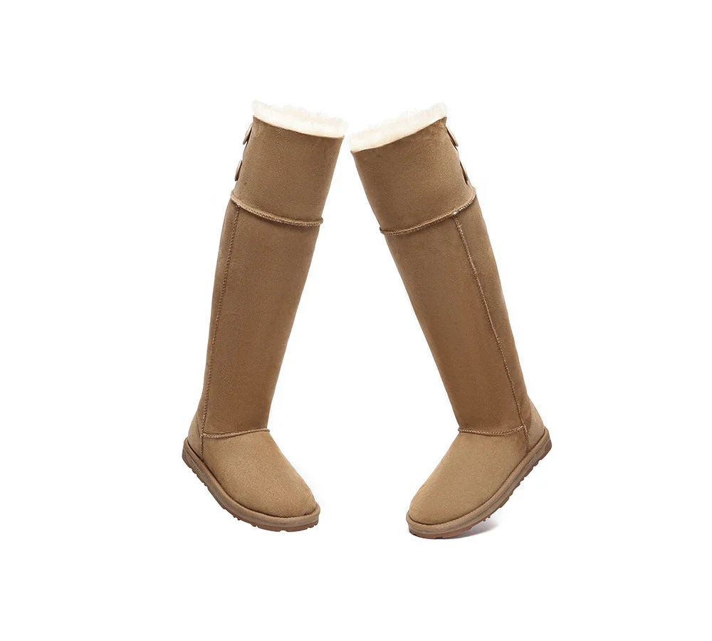 EVERAU® UGG Boots Women Double Faced Sheepskin Wool Tall Button Over-Knee Jenner - Image 6