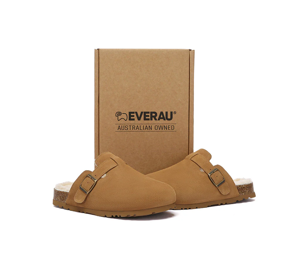 EVERAU® UGG Slippers Sheepskin Wool Adjustable Strap Clog Hazco - Image 4