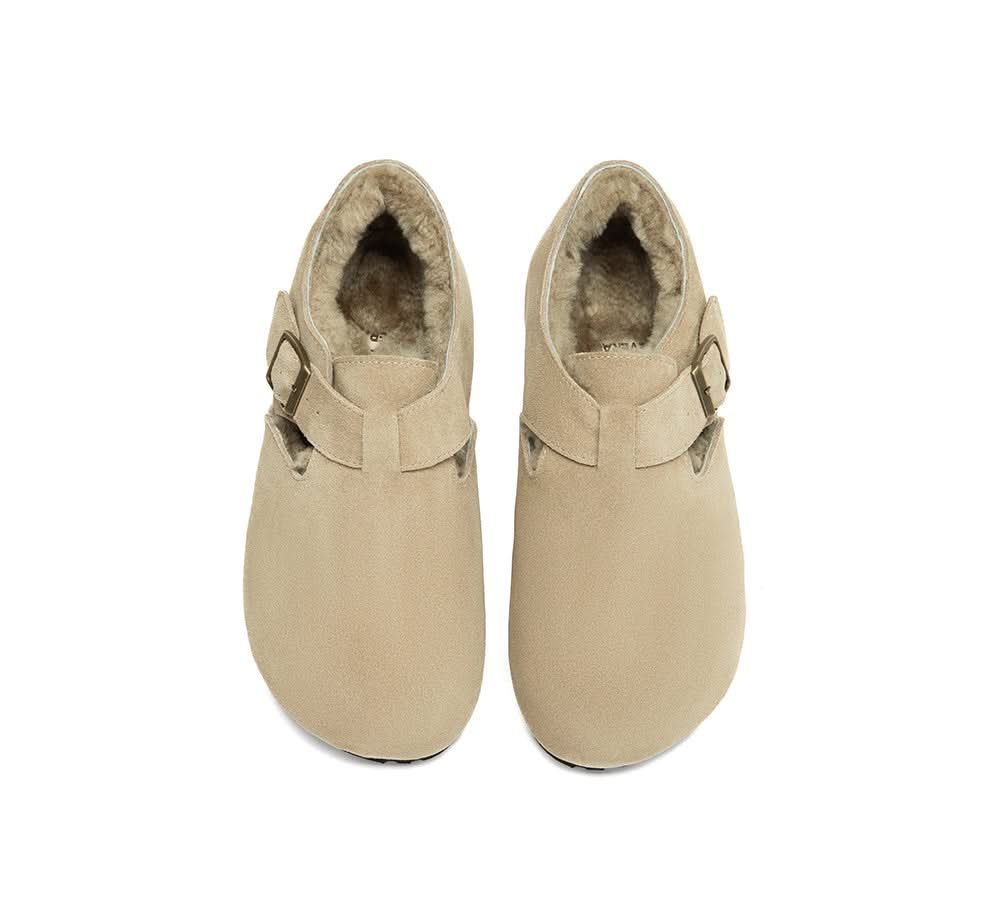 EVERAU® UGG Slippers Sheepskin Wool Adjustable Strap Clog Hazora - Image 12