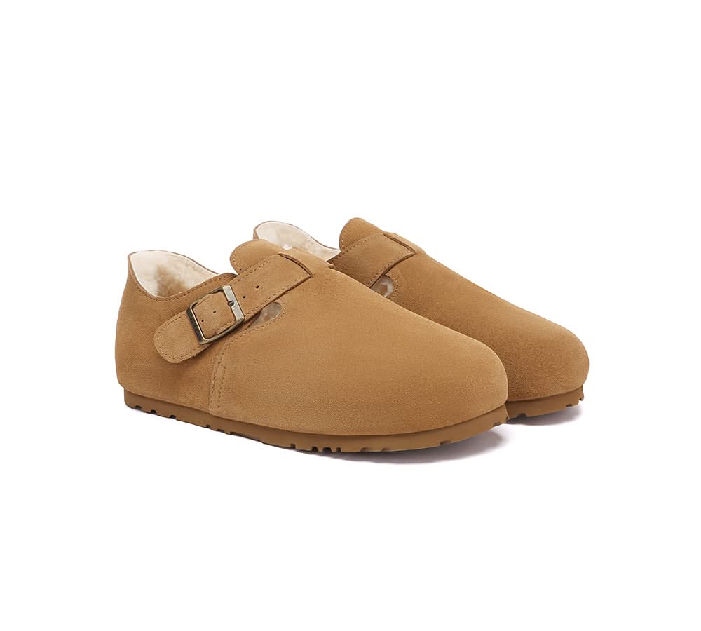 EVERAU® UGG Slippers Sheepskin Wool Adjustable Strap Clog Hazora - Image 2
