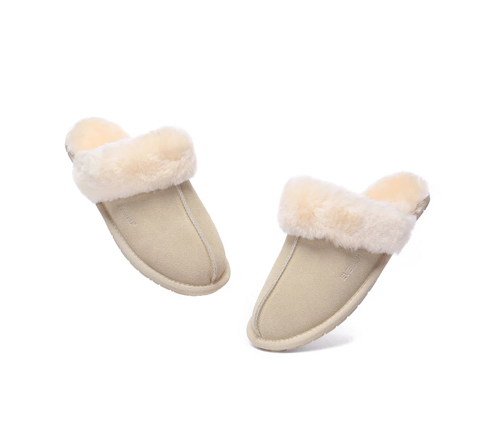 EVERAU® UGG Slippers Sheepskin Wool Suede Scuff Rosa - Image 10