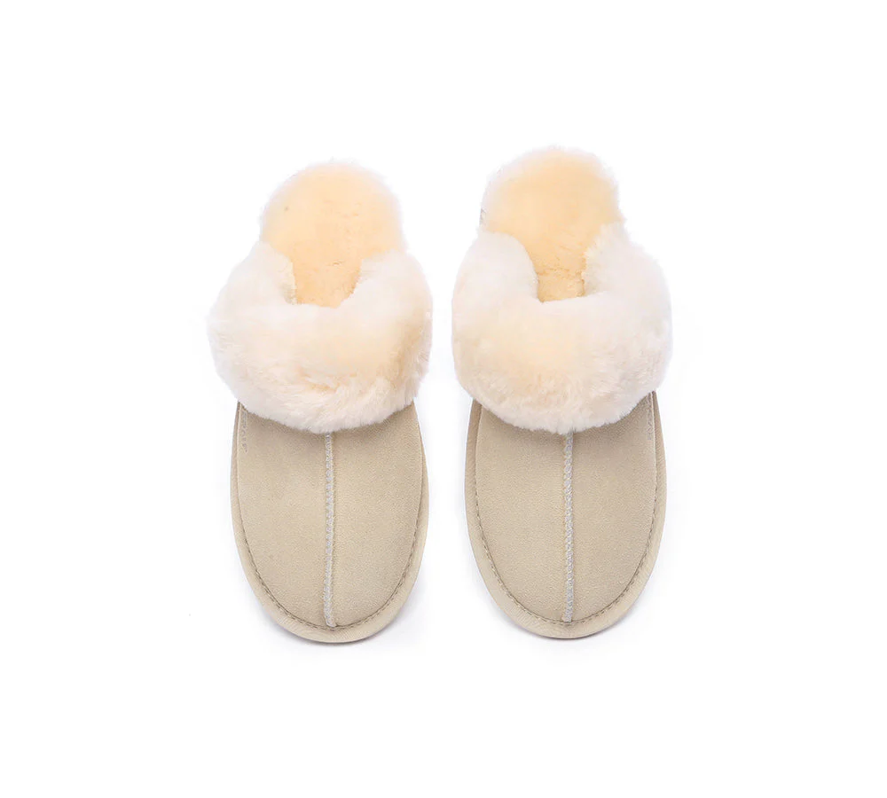 EVERAU® UGG Slippers Sheepskin Wool Suede Scuff Rosa - Image 11