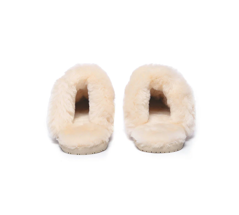EVERAU® UGG Slippers Sheepskin Wool Suede Scuff Rosa - Image 12