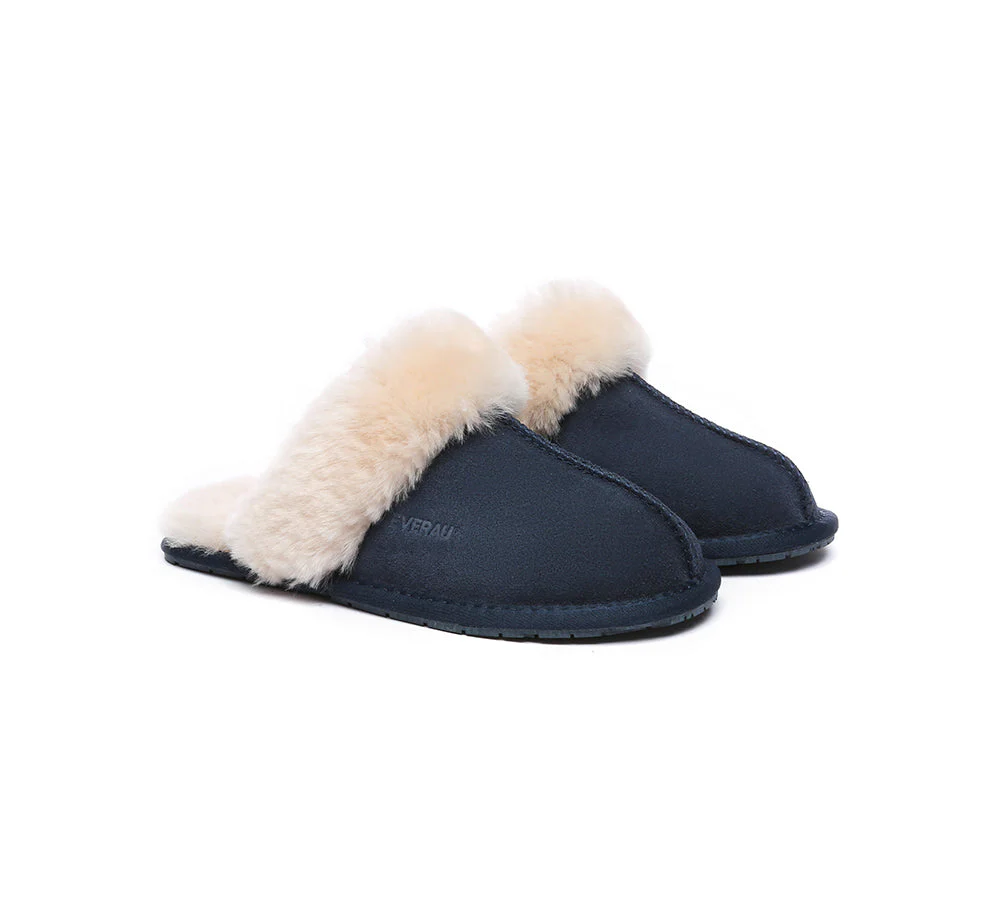EVERAU® UGG Slippers Sheepskin Wool Suede Scuff Rosa - Image 18