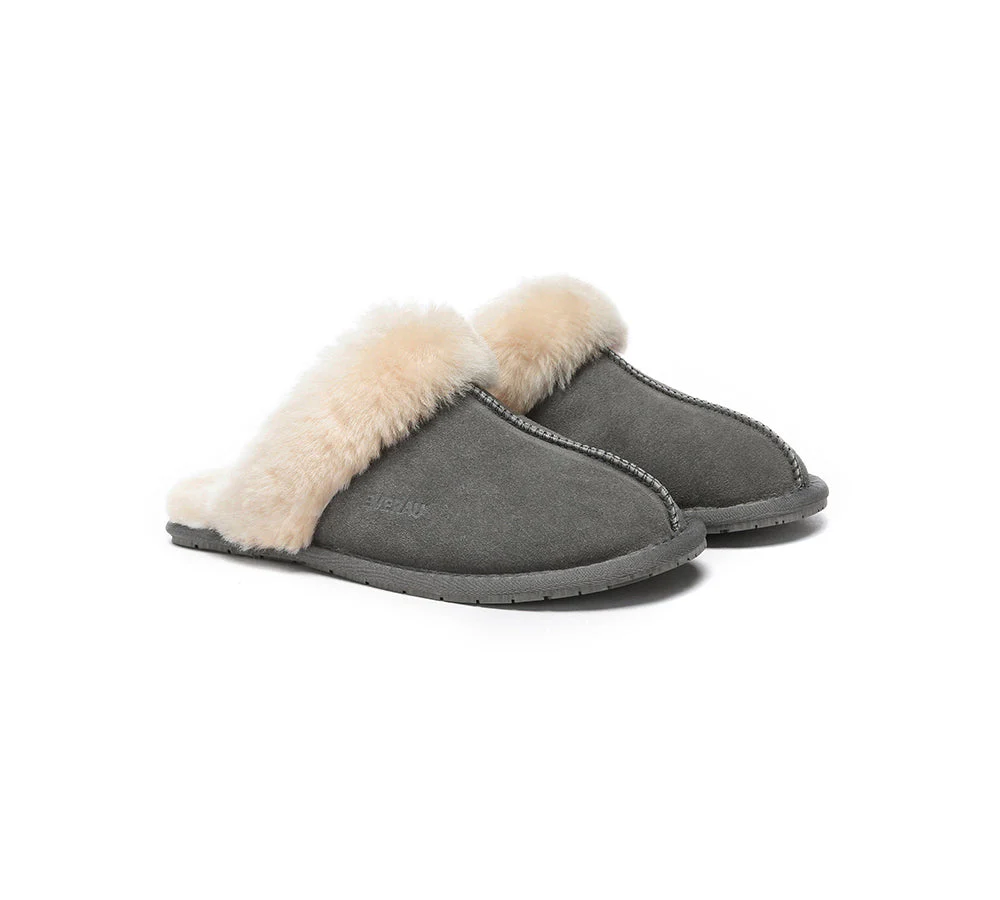 EVERAU® UGG Slippers Sheepskin Wool Suede Scuff Rosa - Image 23