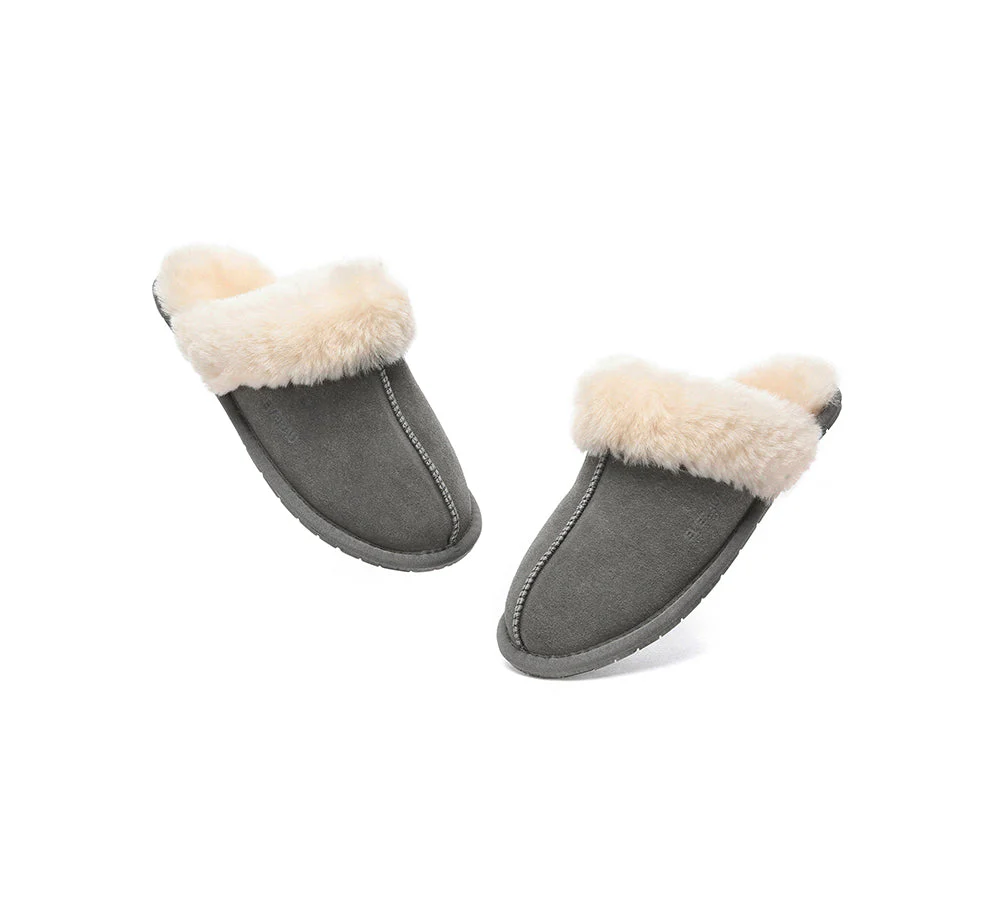 EVERAU® UGG Slippers Sheepskin Wool Suede Scuff Rosa - Image 25