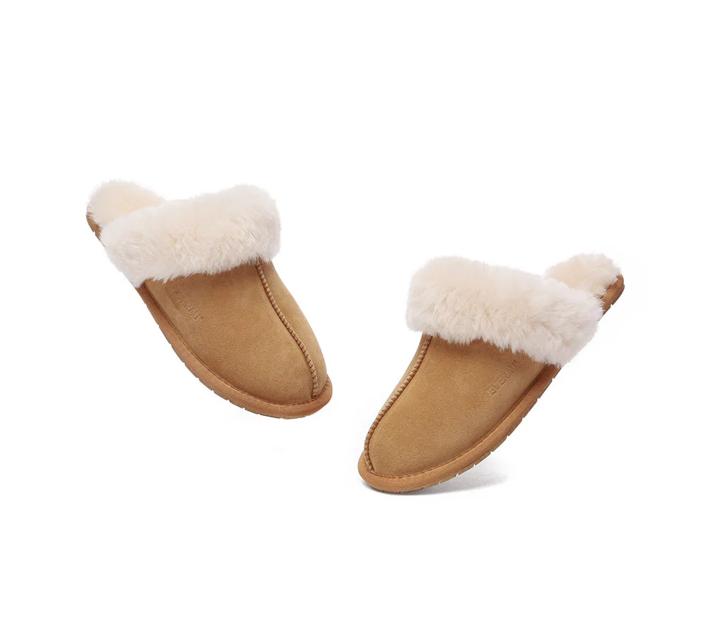 EVERAU® UGG Slippers Sheepskin Wool Suede Scuff Rosa - Image 5