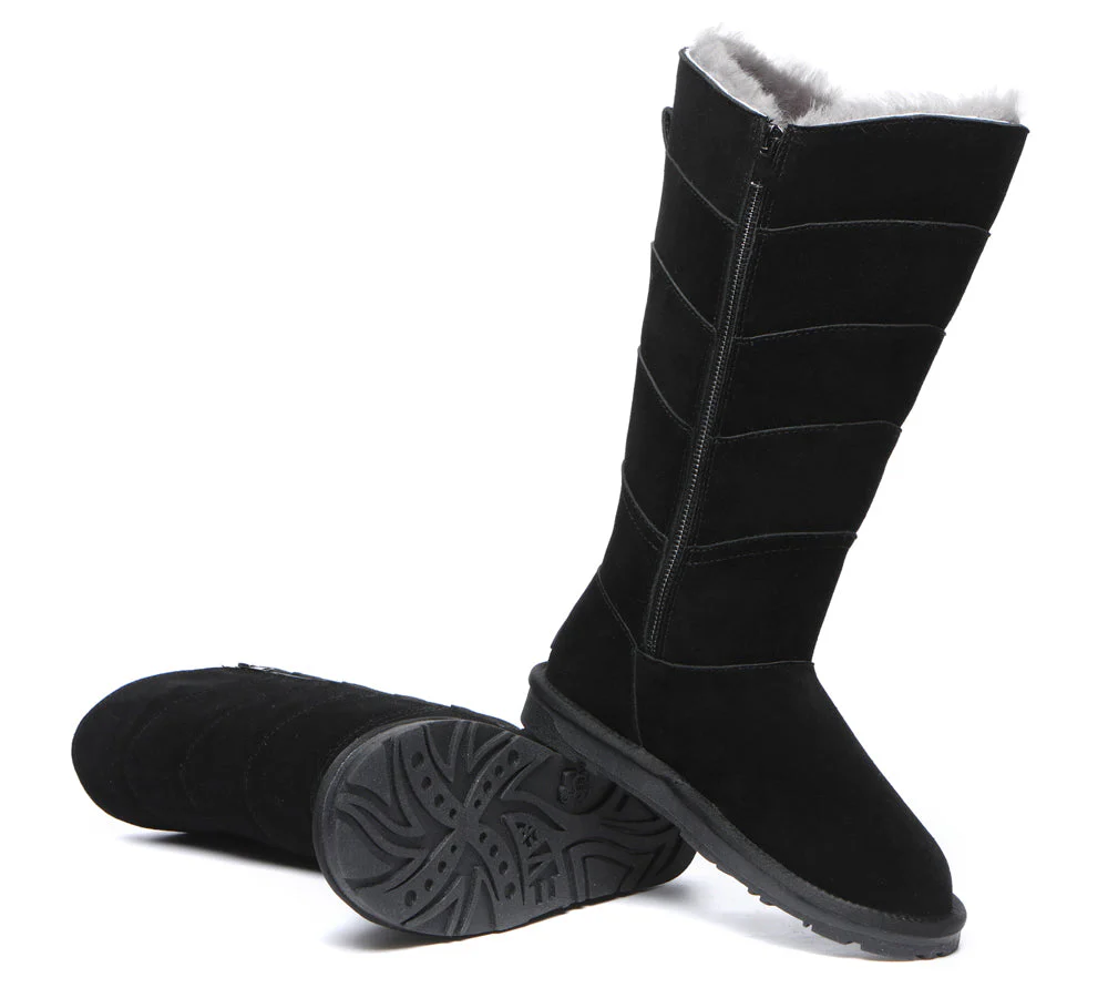 EVERAU® UGG Women Premium Australian Sheepskin Wool Knee High Zipper Boots Swanston 5 Panel - Image 9