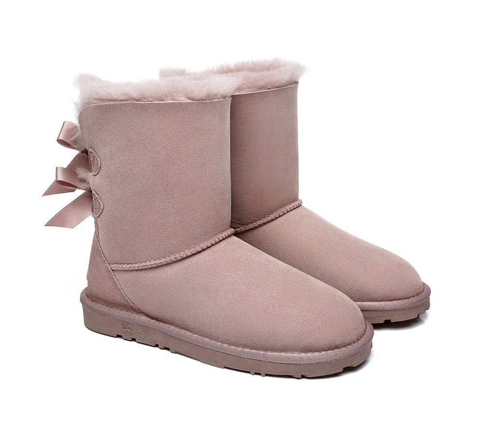 EVERAU® UGG Women Sheepskin Wool Double Baily Boots Short Back Bow - Image 3