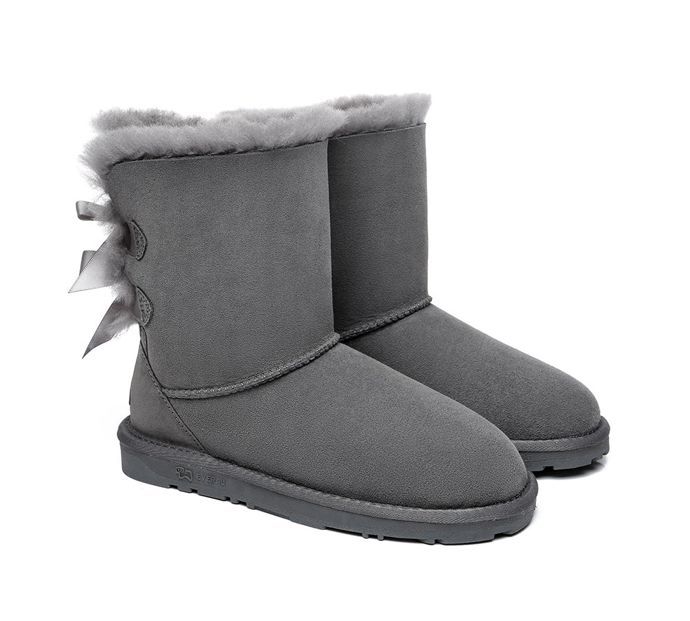 EVERAU® UGG Women Sheepskin Wool Double Baily Boots Short Back Bow - Image 9