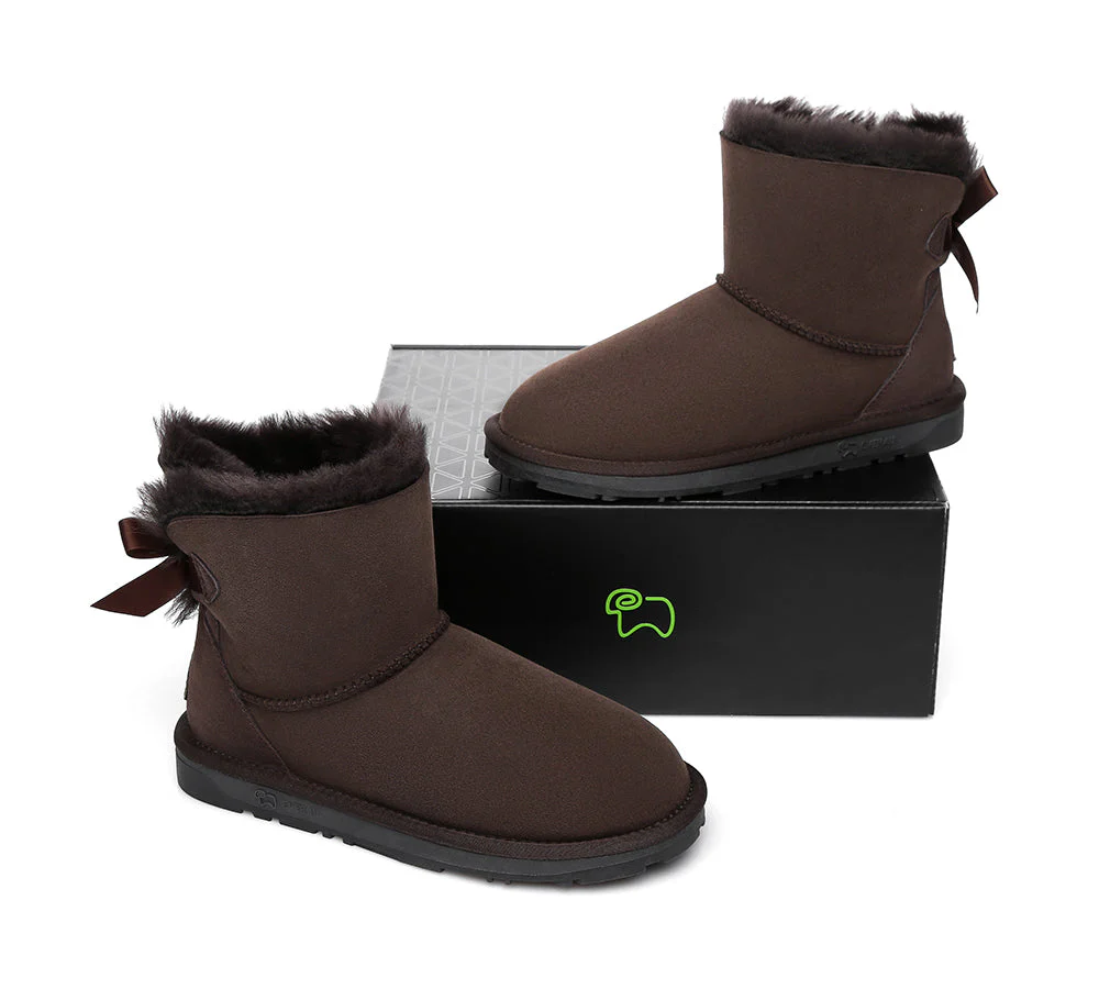 EVERAU® UGG Women Sheepskin Wool Mini Single Back Bow Boots - Image 11