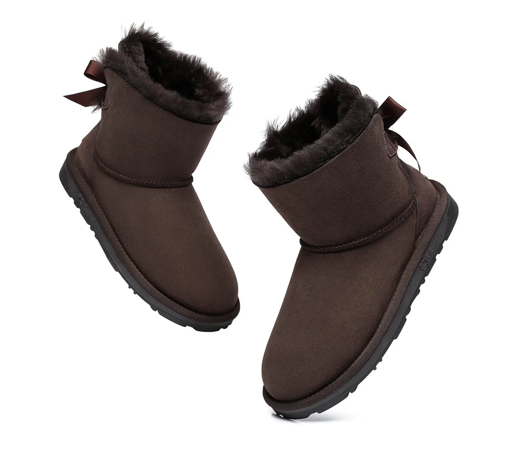 EVERAU® UGG Women Sheepskin Wool Mini Single Back Bow Boots - Image 12