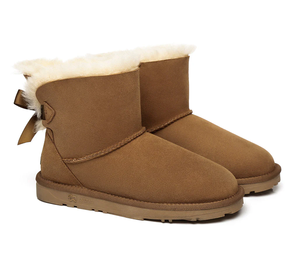 EVERAU® UGG Women Sheepskin Wool Mini Single Back Bow Boots - Image 3