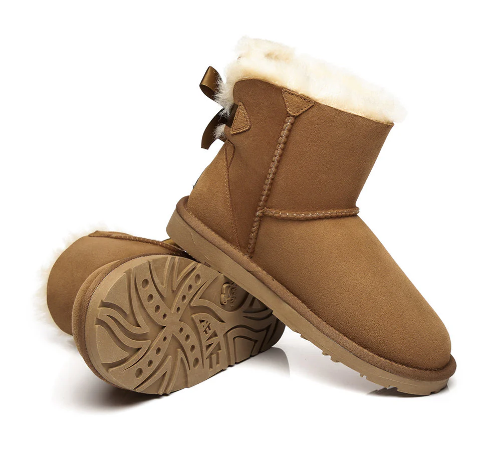 EVERAU® UGG Women Sheepskin Wool Mini Single Back Bow Boots - Image 4