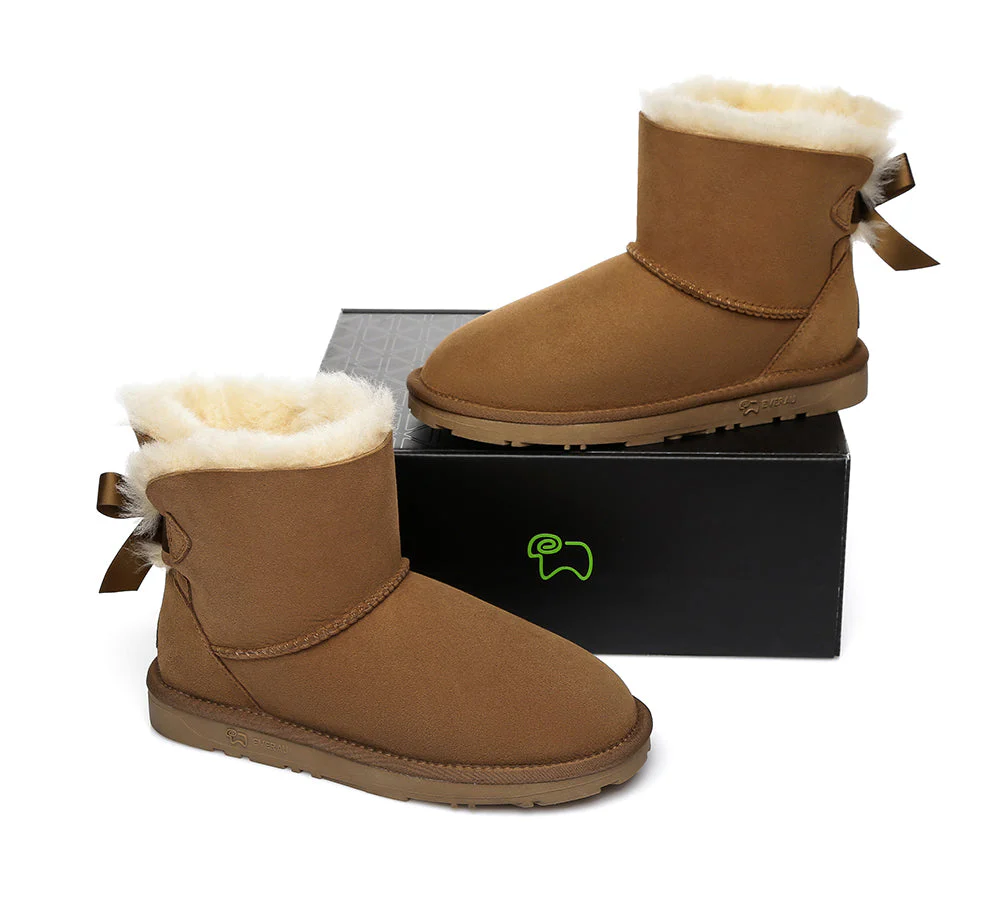 EVERAU® UGG Women Sheepskin Wool Mini Single Back Bow Boots - Image 5