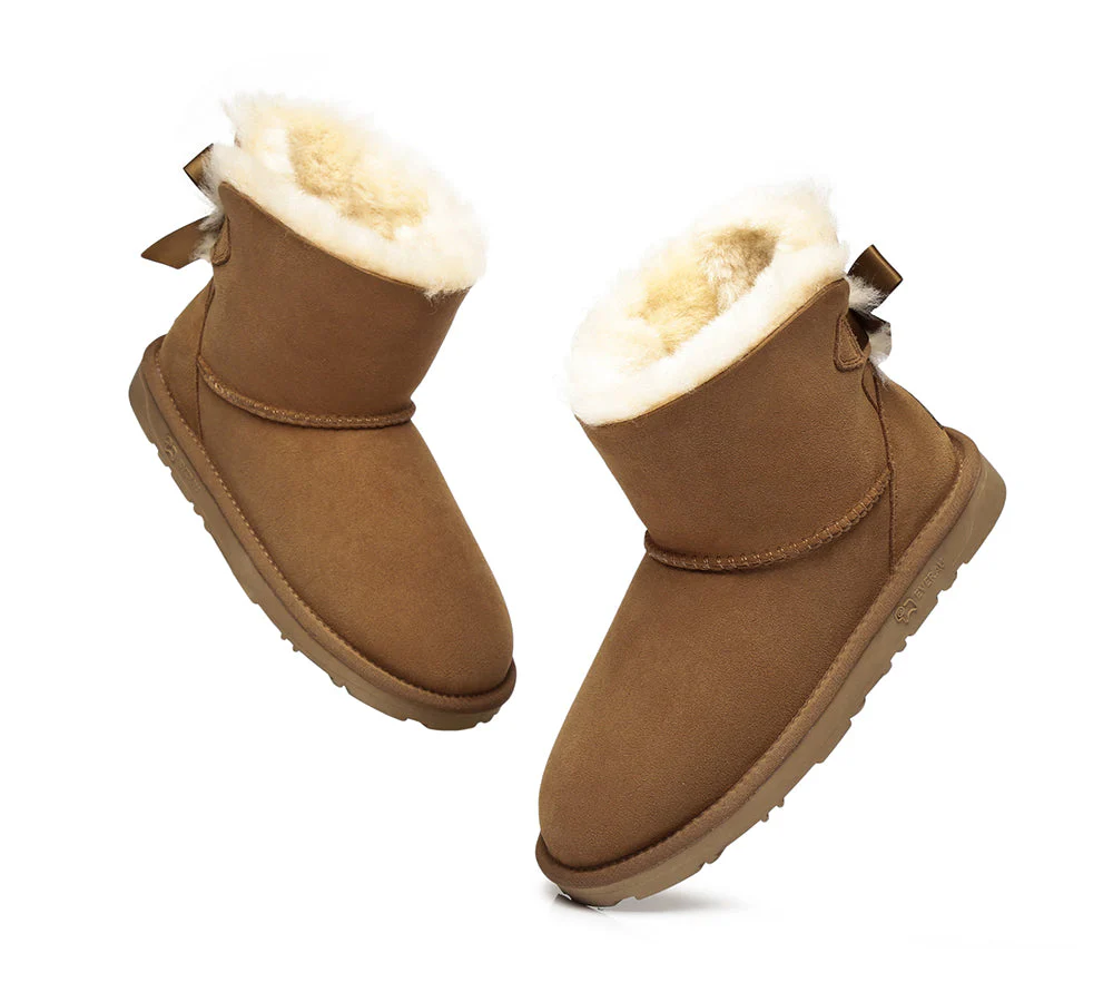 EVERAU® UGG Women Sheepskin Wool Mini Single Back Bow Boots - Image 6