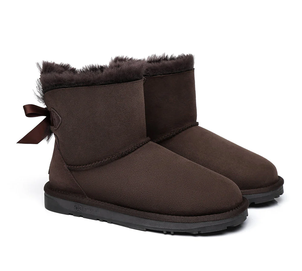 EVERAU® UGG Women Sheepskin Wool Mini Single Back Bow Boots - Image 9