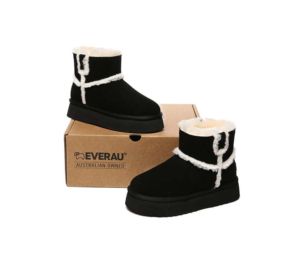 EVERAU® UGG Boots Women Sheepskin Wool Shearling Lined Ankle Platform Schunck - Image 10
